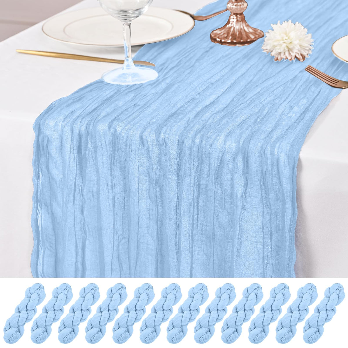 12 Pack Ivory Table Runner 10Ft Cheesecloth Table Runner Rustic Gauze Table Runners Romantic Long Cream Sheer Fabric Cheese Cloth Table Runners for Wedding Party Bridal Baby Shower