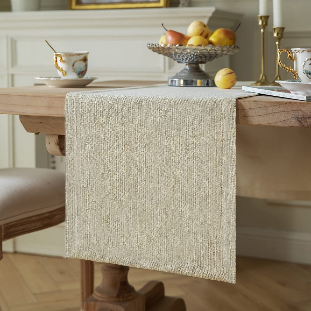 ZeeMart Burlap Style Farmhouse Table Runner, 14x90 Inches Warm Beige/Brown