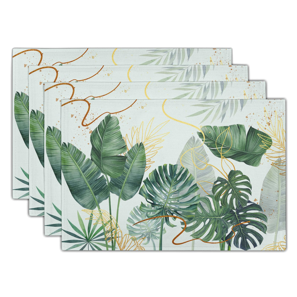 Blue Floral Branches Placemats Set of 4 ，12 x 18 Inch Chinoiserie Table Mats Washable Heat Resistant Linen Fabric Rectangle Place Mat for Indoor Outdoor Kitchen Dining Home Decor