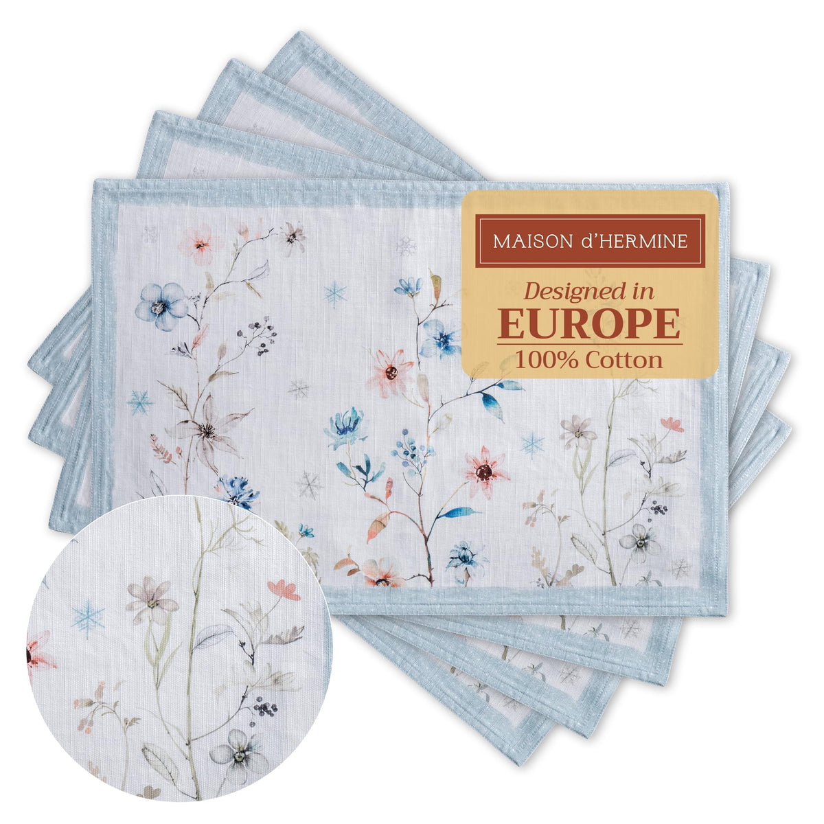 Maison d' Hermine Placemats Set of 4 Reusable 100% Cotton (13"x19")