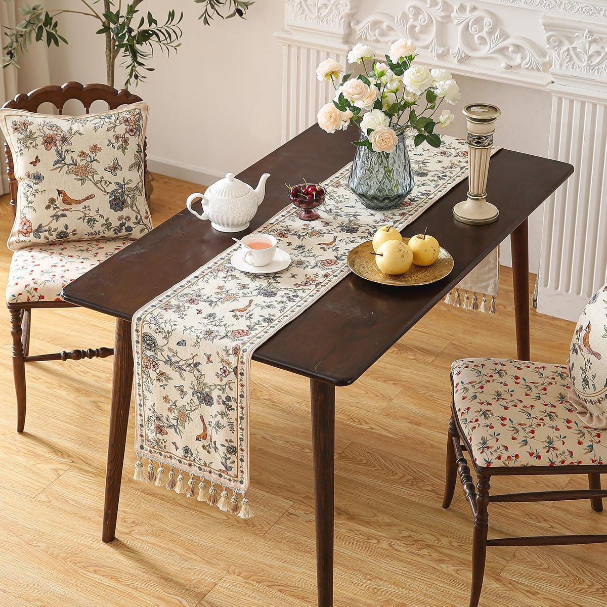 ISAENNE Designer French Linen Table Runner,71"x12"-Cornucopia