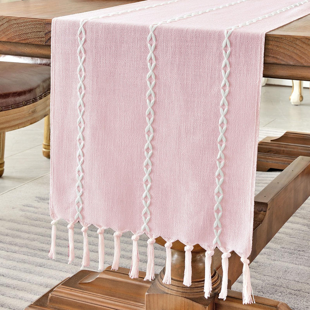 Wracra Rustic Linen Table Runner, White Table Runners 72 inches Long