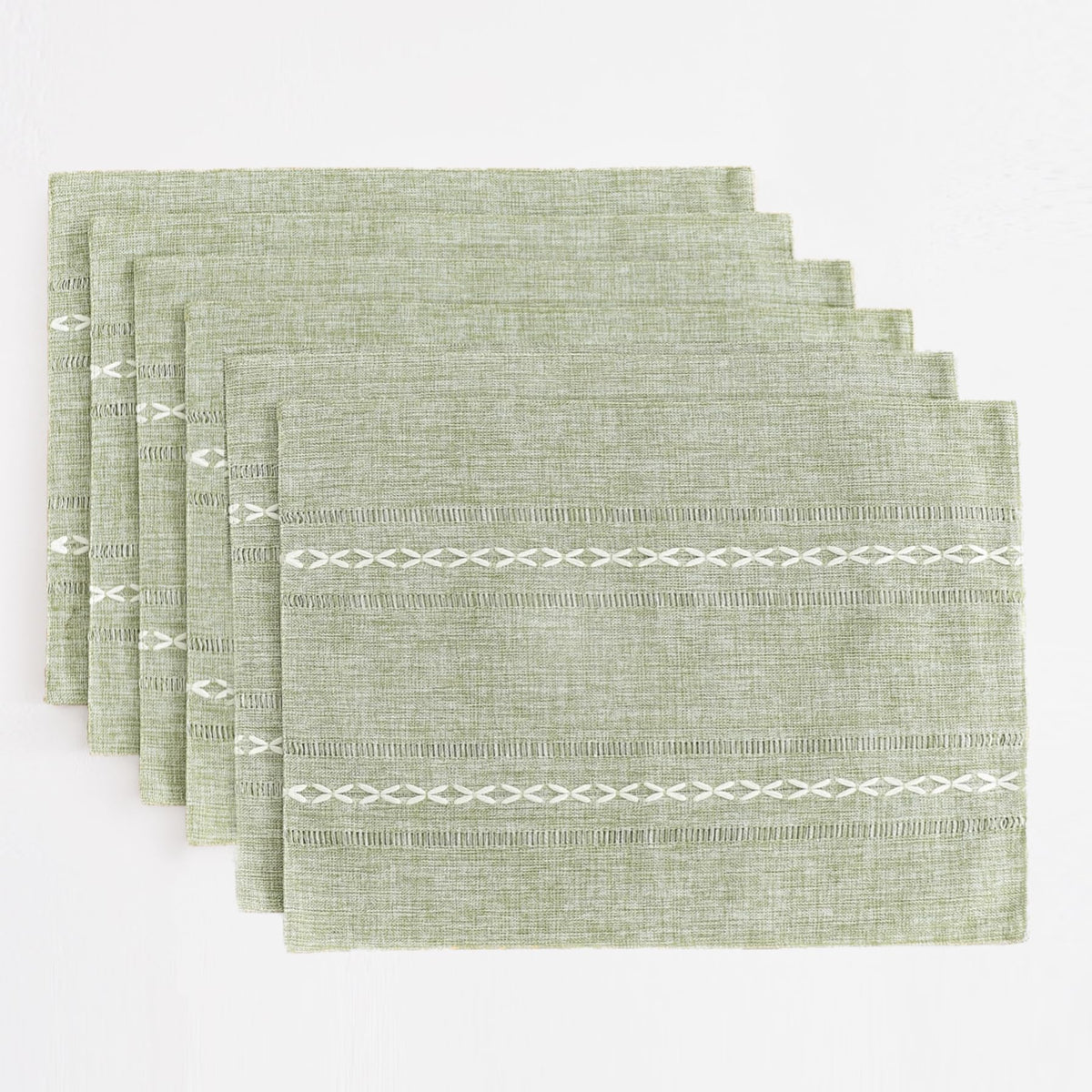 Wracra Cotton Linen Place Mats, Sage Green Embroidered Placemats Set of 4