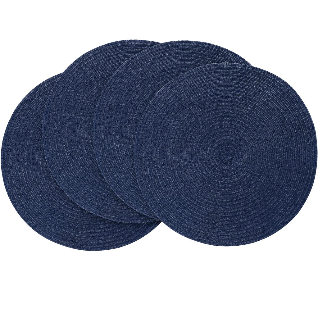 Floroom 15 Inch Round Braided Placemats Set of 4, Washable Heat Resistant Cotton Polyester Circle Place Mats for Kitchen Dining Table - Black