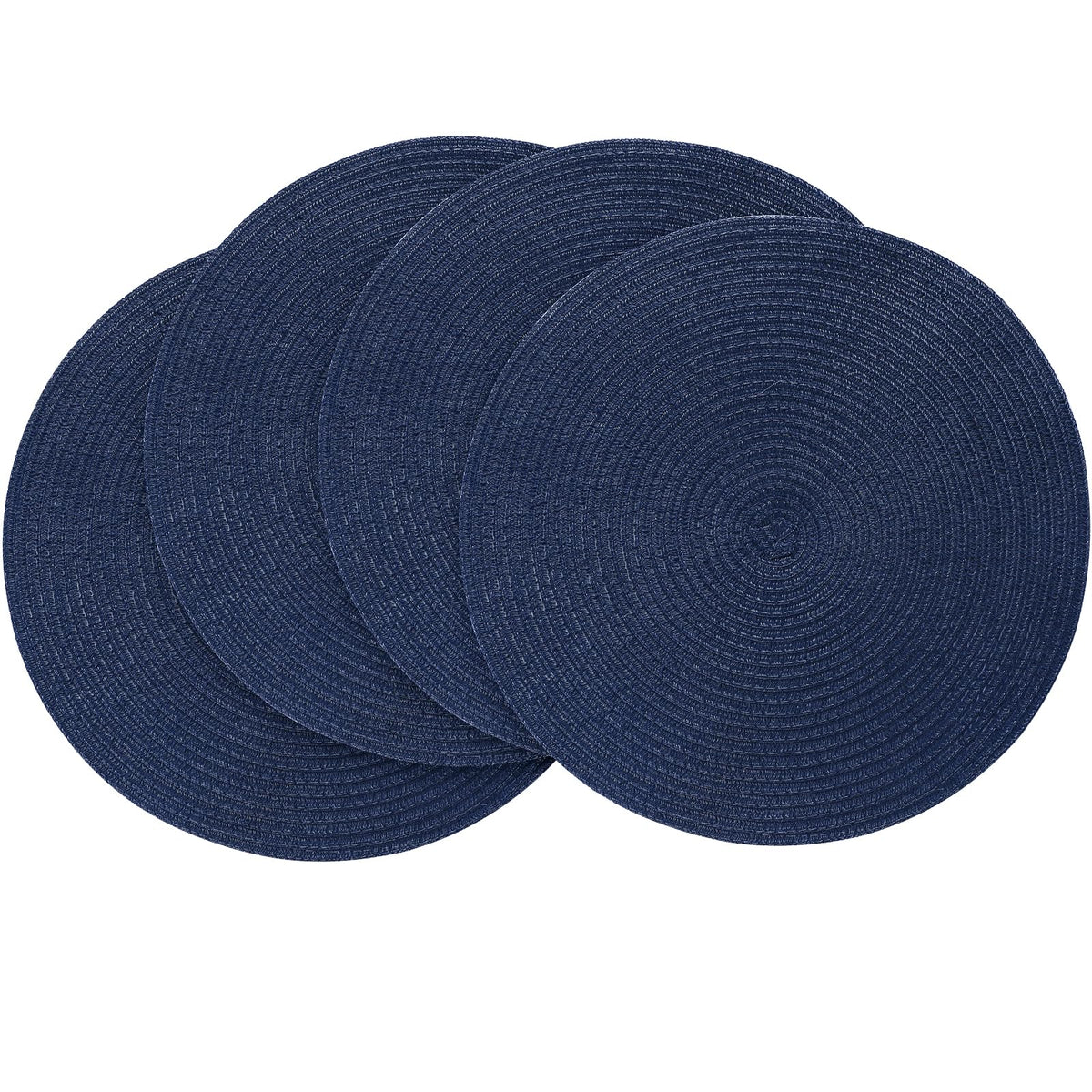 Floroom 15 Inch Round Braided Placemats Set of 4, Washable Heat Resistant Cotton Polyester Circle Place Mats for Kitchen Dining Table - Black