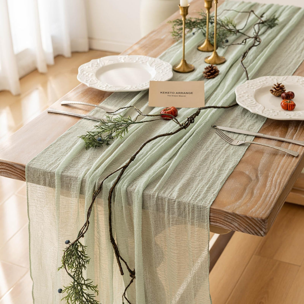 Sage Green Cheesecloth Table Runner 120 Inches Fall Party Home Decorations