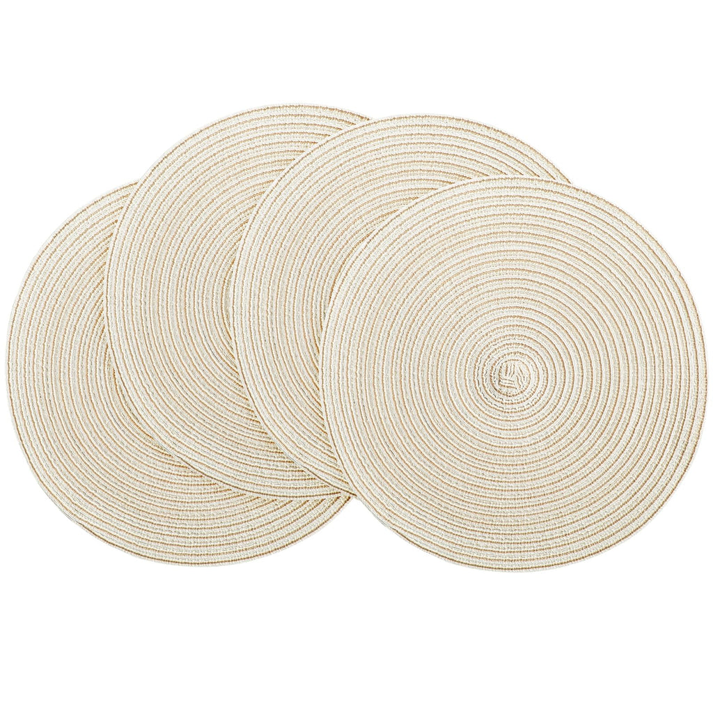 Floroom 15 Inch Round Braided Placemats Set of 4, Washable Heat Resistant Cotton Polyester Circle Place Mats for Kitchen Dining Table - Black