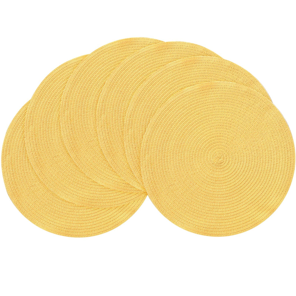 Floroom 15 Inch Round Braided Placemats Set of 4, Washable Heat Resistant Cotton Polyester Circle Place Mats for Kitchen Dining Table - Black