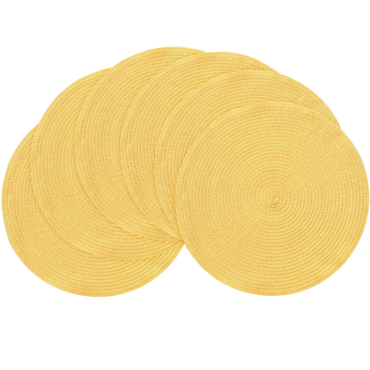 Floroom 15 Inch Round Braided Placemats Set of 4, Washable Heat Resistant Cotton Polyester Circle Place Mats for Kitchen Dining Table - Black
