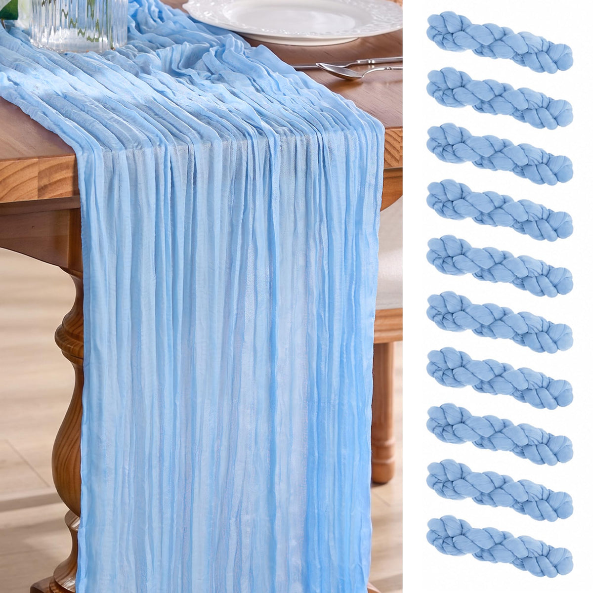Goodluck Fall Table Runner, 10 Pack 10FT Terracotta Cheesecloth Table Runner 35x120 Inch Burnt Orange Boho Gauze Table Runner for Thanksgiving Autumn Fall Wedding Baby Shower Home KitchenTable Decor