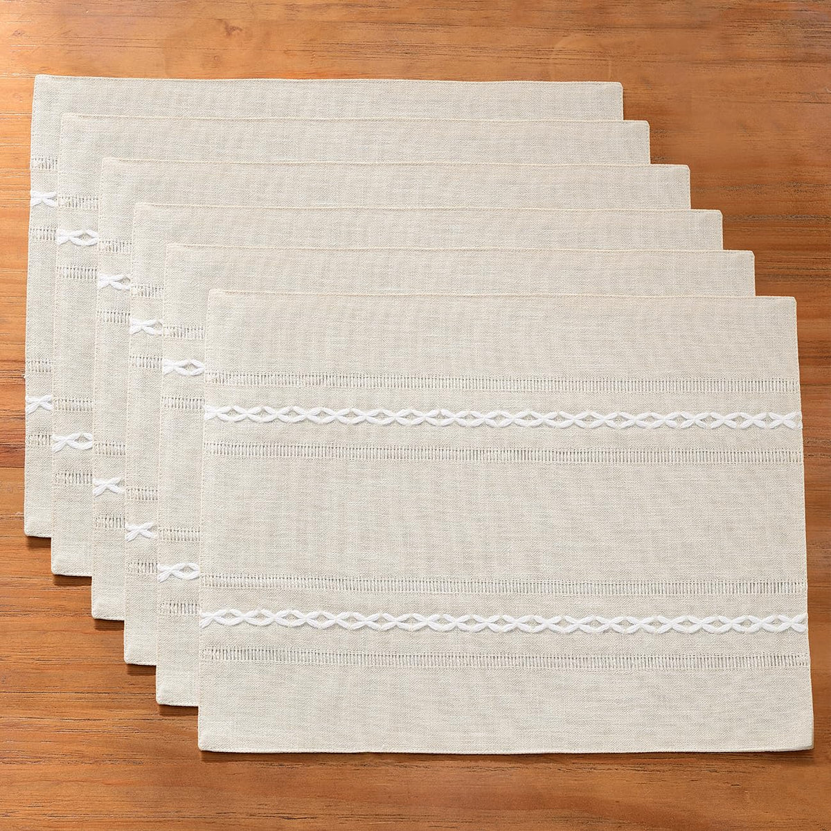 Wracra Cotton Linen Place Mats, Sage Green Embroidered Placemats Set of 4