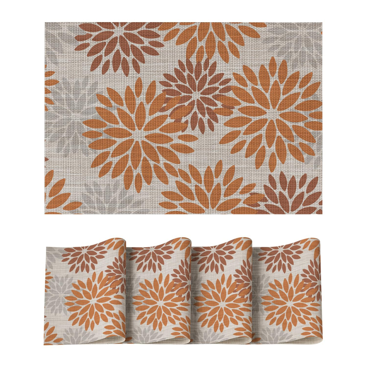 Artoid Mode Floral Vinyl Plistic Placemats Set of 6, Heat Resistant Washable Non-Slip PVC Place Mats for Party Kitchen Dining Decor, Blue Grey