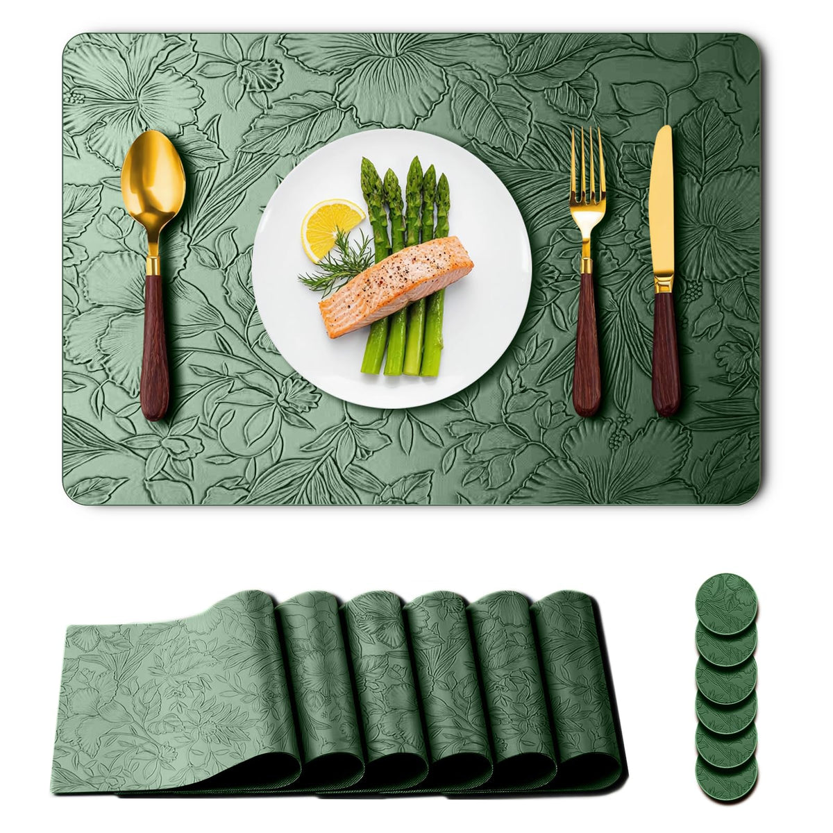 Placemats Set of 6,Waterproof Heat Resistant Faux Leather Place mats