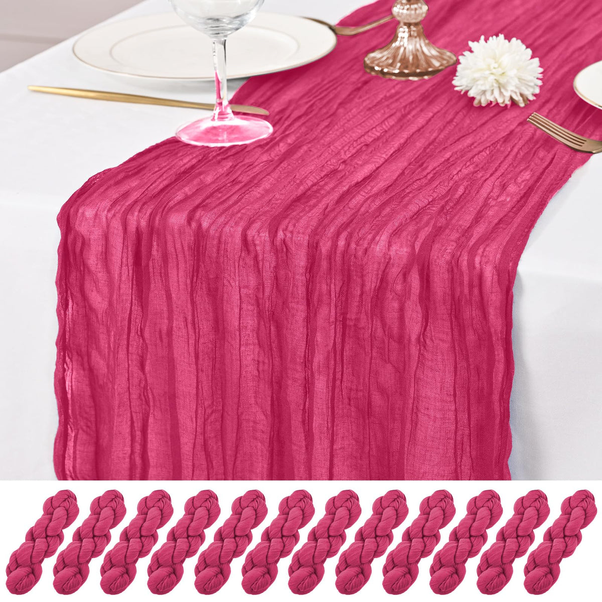 12 Pack Ivory Table Runner 10Ft Cheesecloth Table Runner Rustic Gauze Table Runners Romantic Long Cream Sheer Fabric Cheese Cloth Table Runners for Wedding Party Bridal Baby Shower
