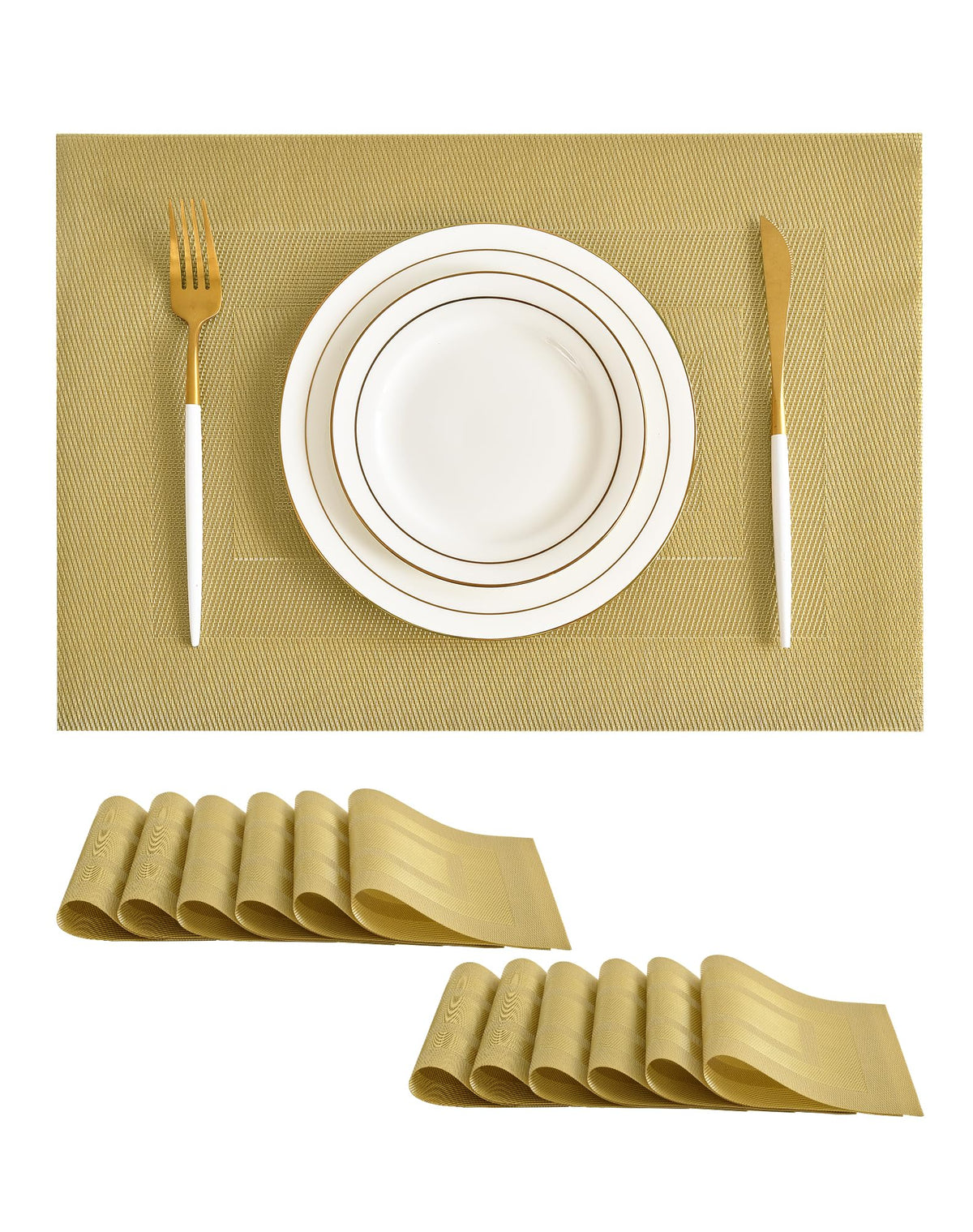 Leetaltree Light Brown Placemats Set of 8 - Heat Resistant Woven Vinyl