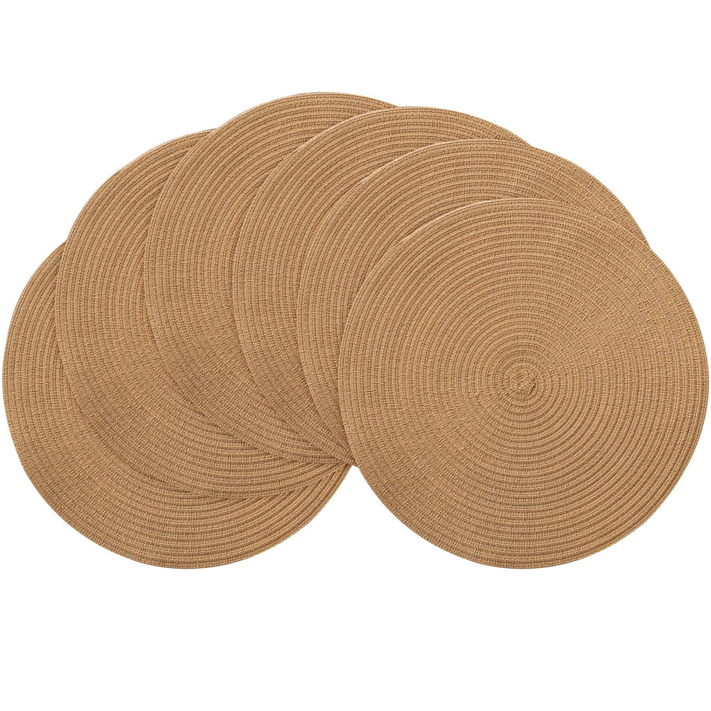 Floroom 15 Inch Round Braided Placemats Set of 4, Washable Heat Resistant Cotton Polyester Circle Place Mats for Kitchen Dining Table - Black