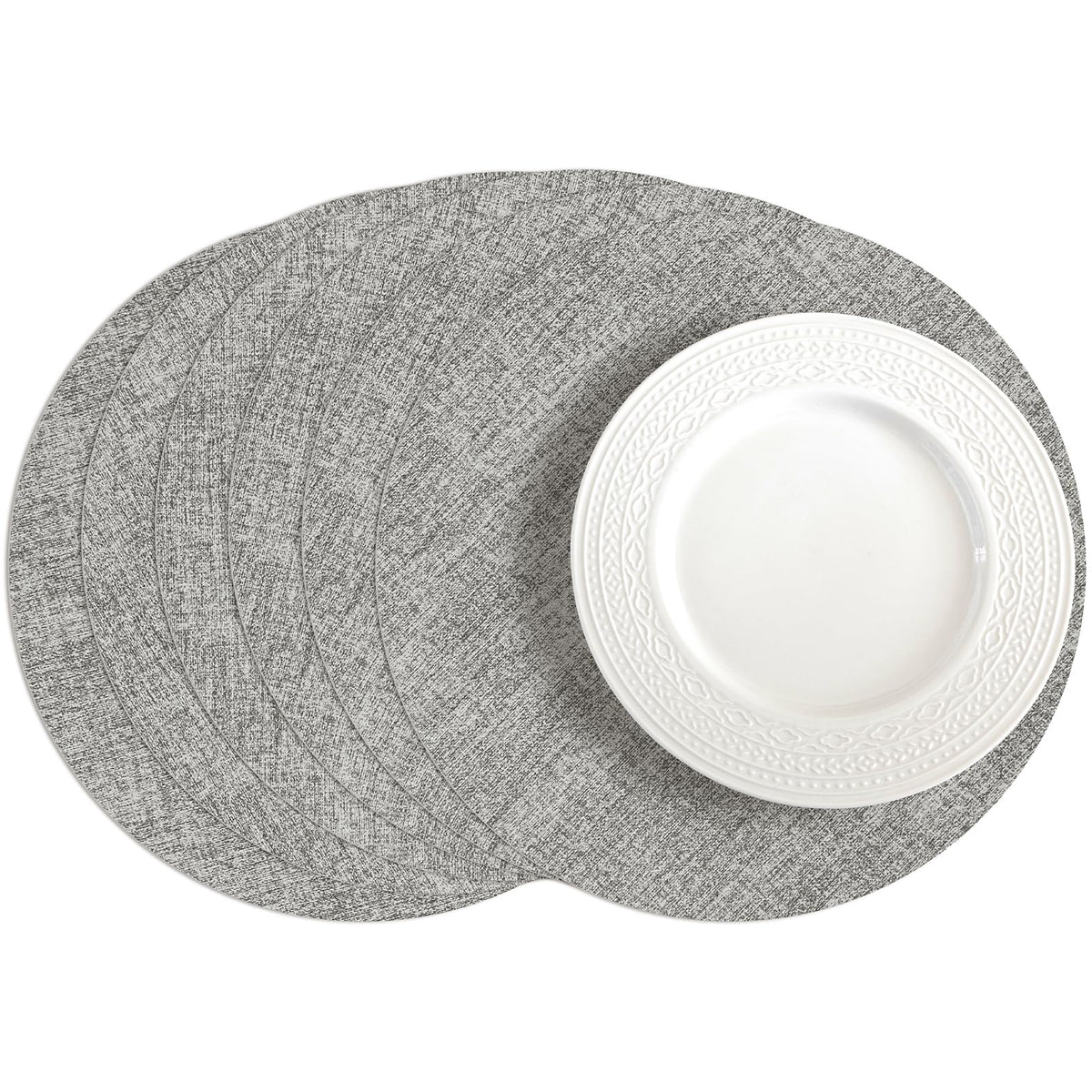 Romanstile Faux Leather Vinyl Placemats Set of 4, Light Grey