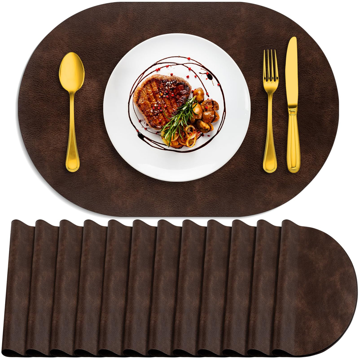 ADRIMER Placemats, Heat Resistant Oval Place Mats Set of 4 Easy to Clean