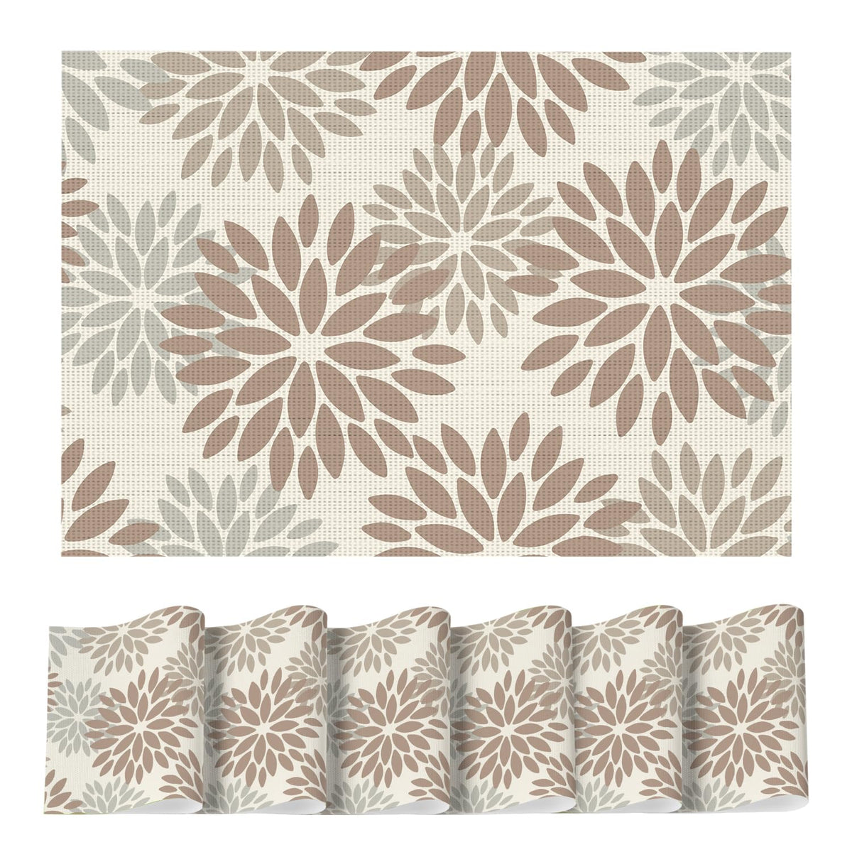 Artoid Mode Floral Vinyl Plistic Placemats Set of 6, Heat Resistant Washable Non-Slip PVC Place Mats for Party Kitchen Dining Decor, Blue Grey