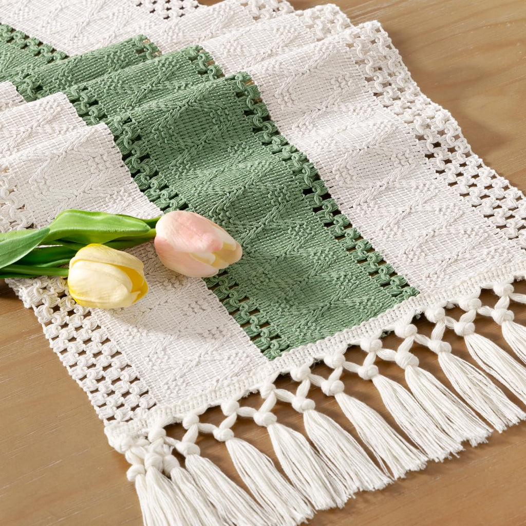 Boho Table Runner Fall Farmhouse Burlap Dining Dresser Scarf Home Decor