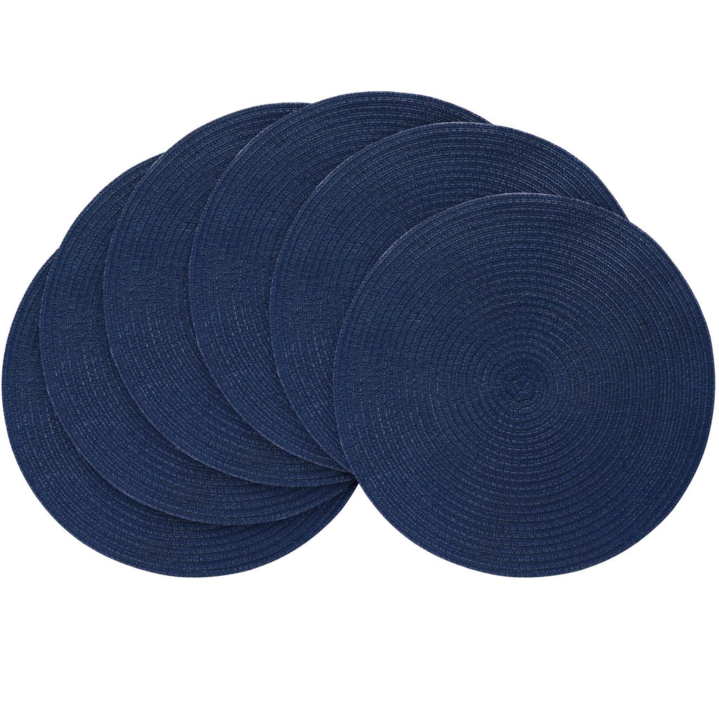 Floroom 15 Inch Round Braided Placemats Set of 4, Washable Heat Resistant Cotton Polyester Circle Place Mats for Kitchen Dining Table - Black