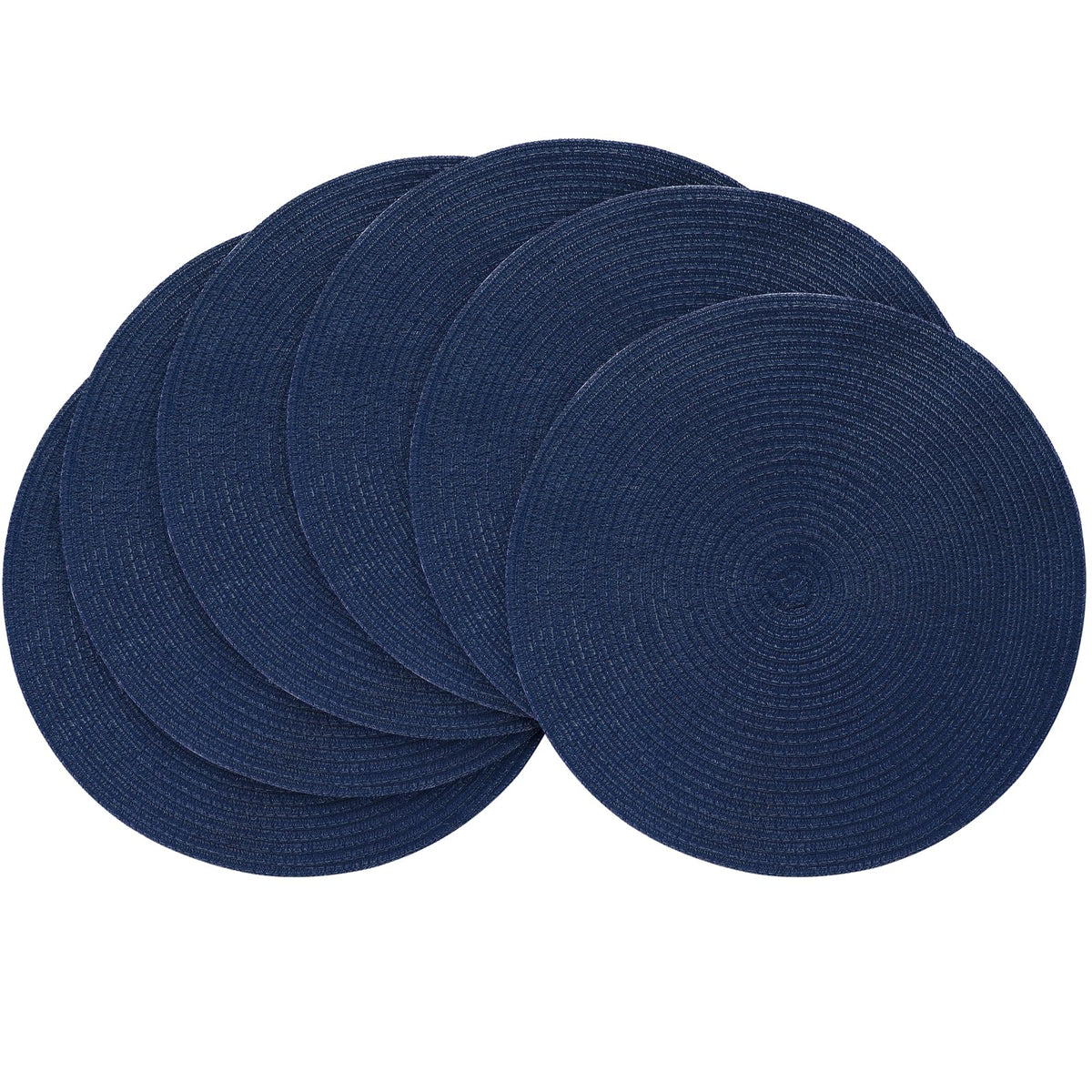 Floroom 15 Inch Round Braided Placemats Set of 4, Washable Heat Resistant Cotton Polyester Circle Place Mats for Kitchen Dining Table - Black