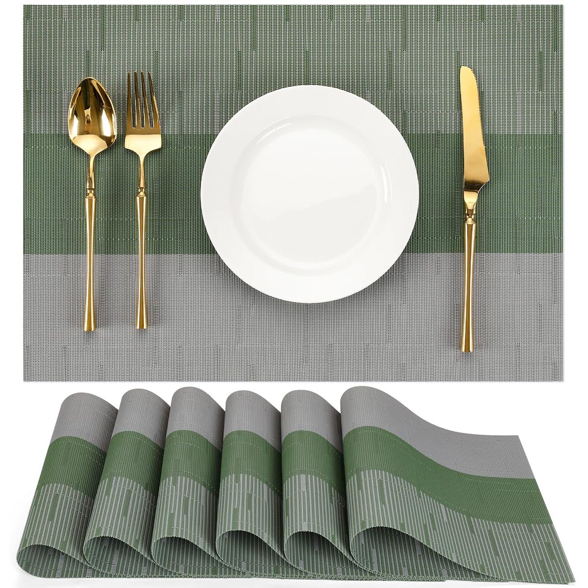 Placemats Set of 8, Vinyl Woven Heat-Resistant Place Mats