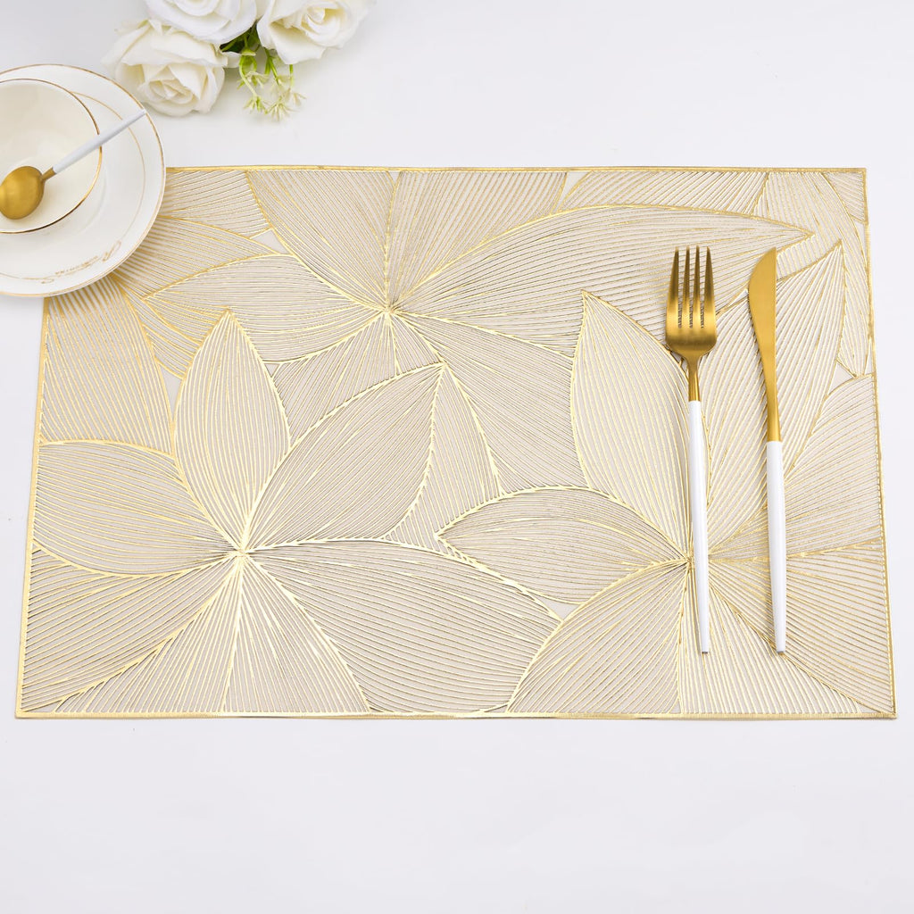 Gold Placemats Set of 6 Wipable Rectangular Table Place Mat Bulk