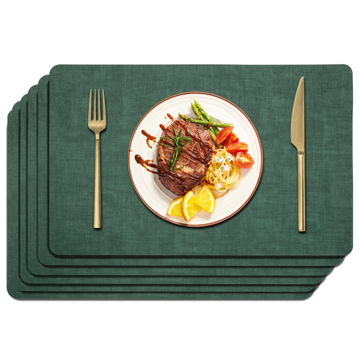 Maxpearl Faux Leather Placemats Set of 6, Easy to Clean, Beige