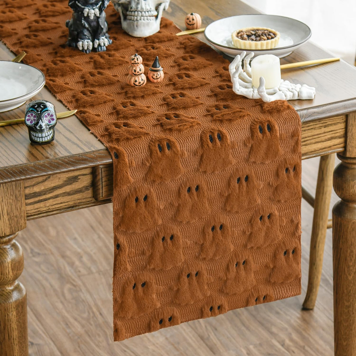 Artoid Mode Beige Soft Faux Fur Ghost Halloween Table Runner 13x72 Inch
