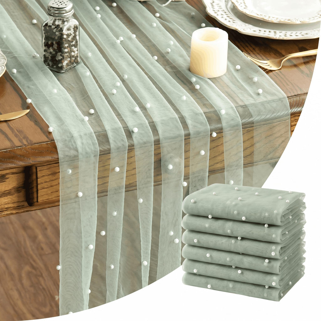 Artoid Mode 6-Pack Pearl Beige Gauze Table Runner 10FT Home Decor