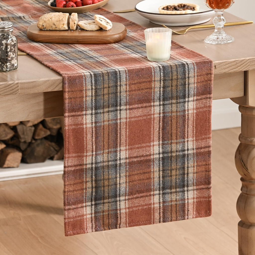 Artoid Mode Rust Farmhouse Plaid Fall Table Runner 13x72 Inch