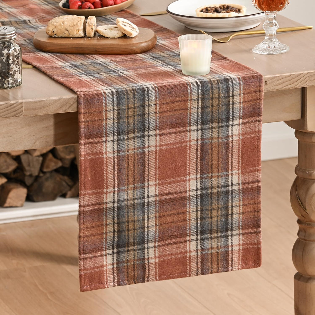 Artoid Mode Rust Farmhouse Plaid Fall Table Runner 13x72 Inch