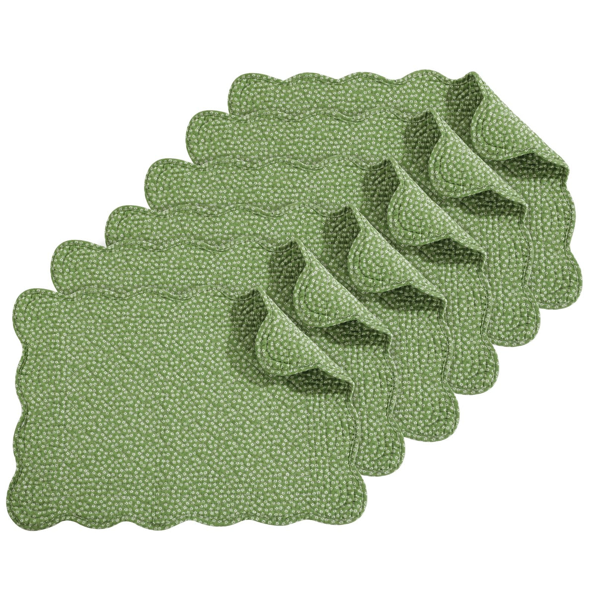 HOMBYS Quilted Placemats Set of 6 Washable-13x18 inches Rectangular Placemats for Kitchen Table-100% Cotton Fabric Rectangular Table Mats, (Emerald Green)