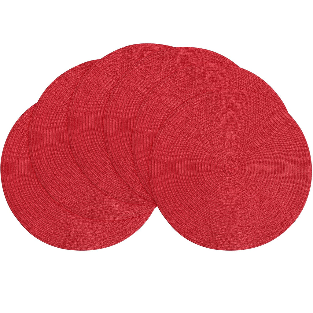 Floroom 15 Inch Round Braided Placemats Set of 4, Washable Heat Resistant Cotton Polyester Circle Place Mats for Kitchen Dining Table - Black