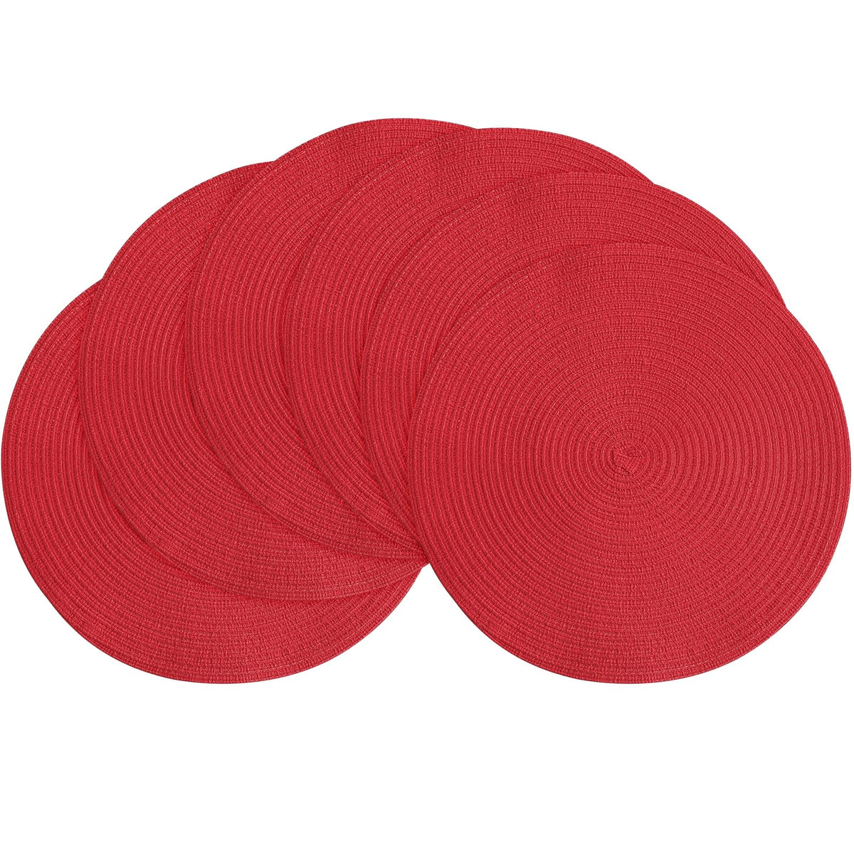 Floroom 15 Inch Round Braided Placemats Set of 4, Washable Heat Resistant Cotton Polyester Circle Place Mats for Kitchen Dining Table - Black
