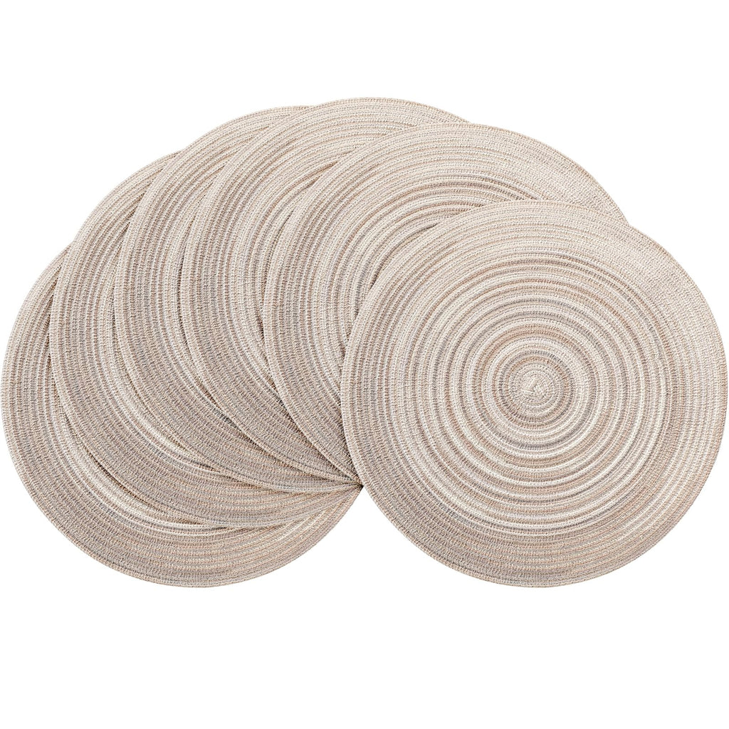 Floroom 15 Inch Round Braided Placemats Set of 4, Washable Heat Resistant Cotton Polyester Circle Place Mats for Kitchen Dining Table - Black