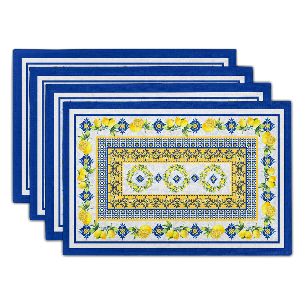 Blue Floral Branches Placemats Set of 4 ，12 x 18 Inch Chinoiserie Table Mats Washable Heat Resistant Linen Fabric Rectangle Place Mat for Indoor Outdoor Kitchen Dining Home Decor