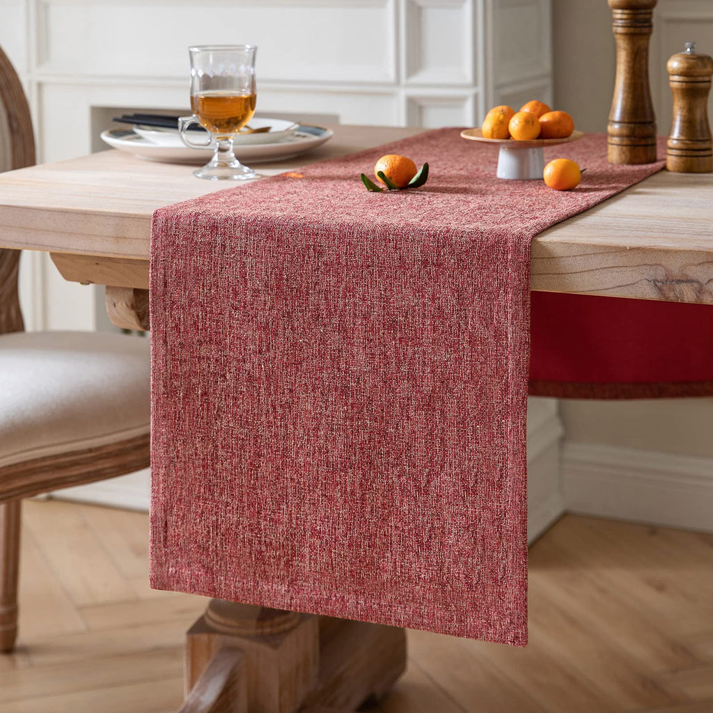 ZeeMart Burlap Style Farmhouse Table Runner, 14x90 Inches Warm Beige/Brown