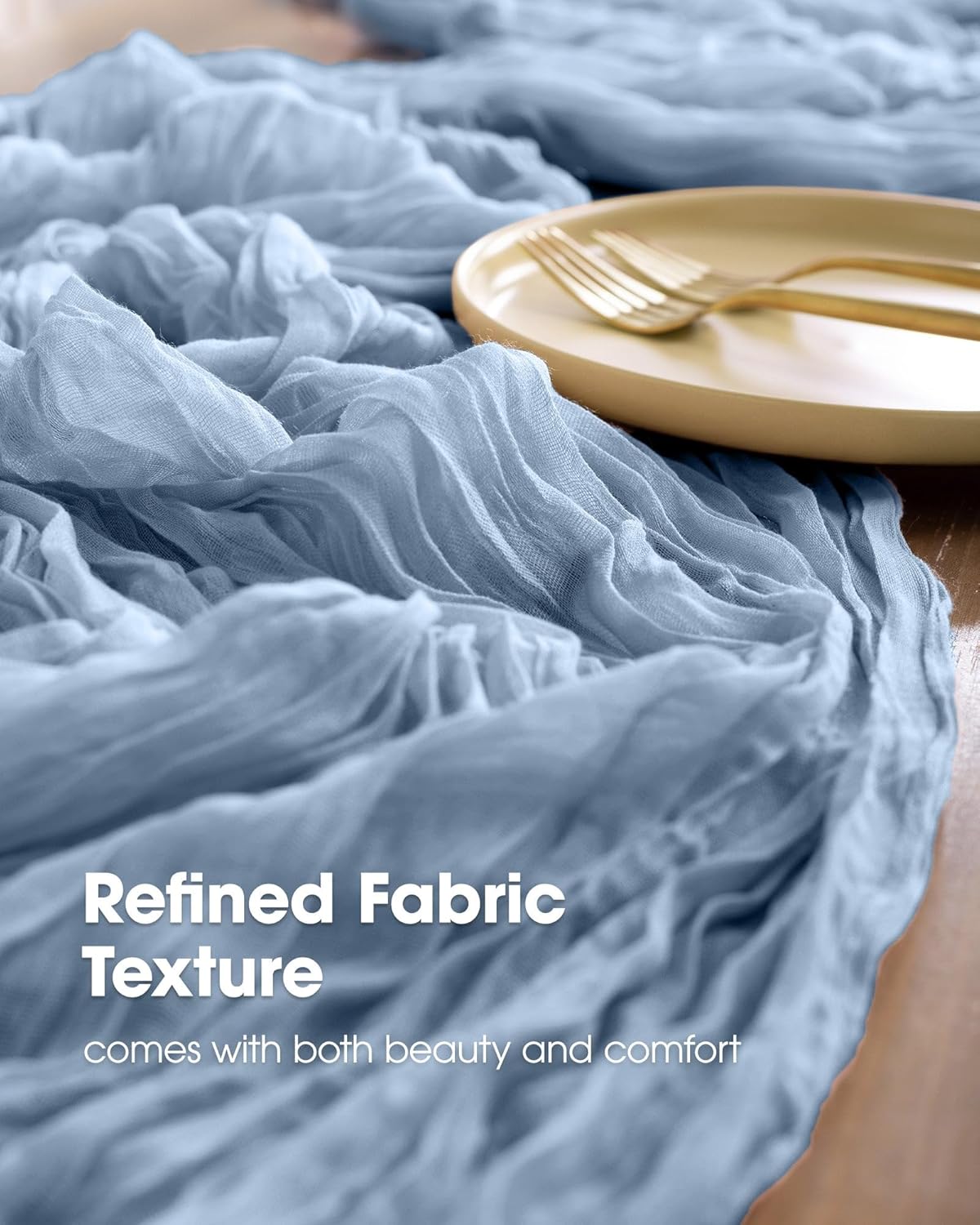 Pureegg 2 Pack Cheesecloth Table Runner 120 Inch Dusty Blue