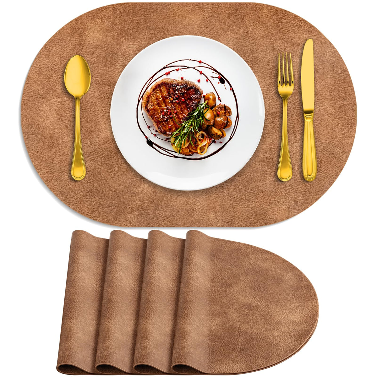 ADRIMER Placemats, Heat Resistant Oval Place Mats Set of 4 Easy to Clean