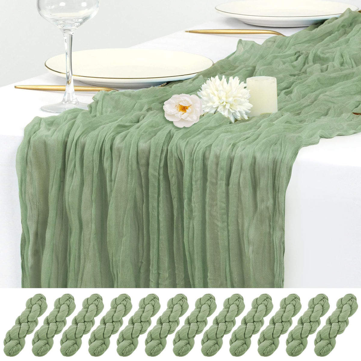 12 Pack Beige Cheesecloth Table Runner 17x108 Inch Boho Gauze Cheese Cloth Table Runners Rustic Sheer Runner for Wedding Party Baby Shower Birthday Home Decor