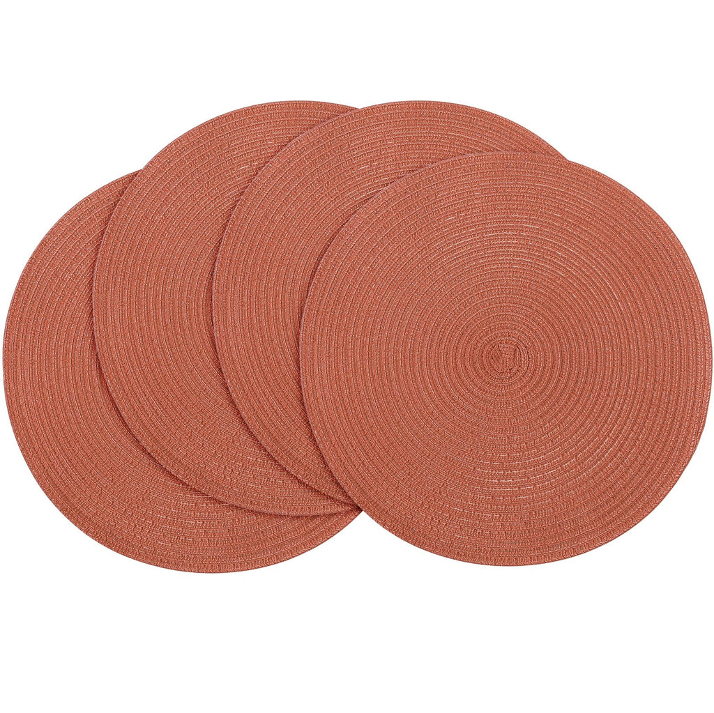 Floroom 15 Inch Round Braided Placemats Set of 4, Washable Heat Resistant Cotton Polyester Circle Place Mats for Kitchen Dining Table - Black