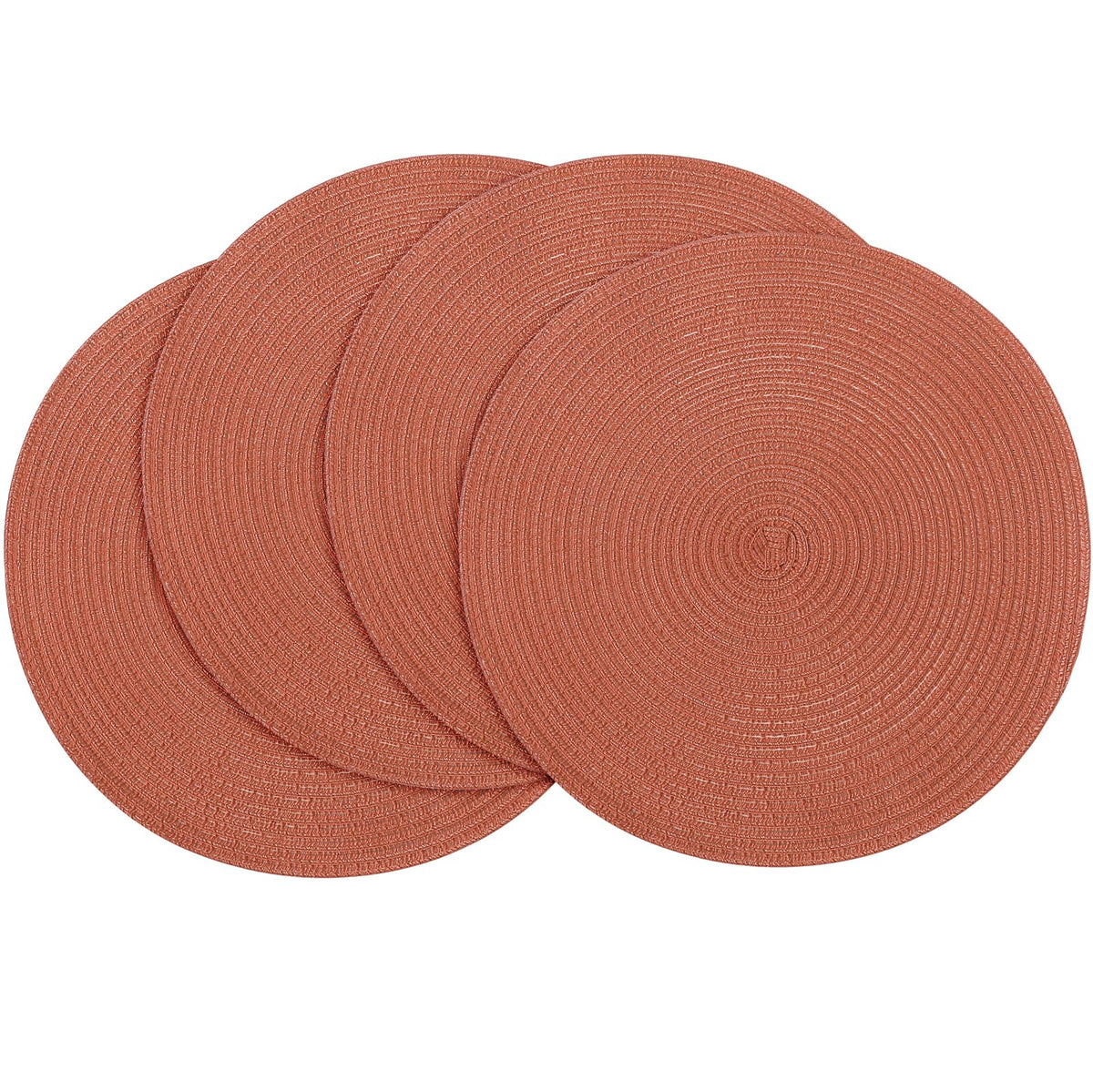 Floroom 15 Inch Round Braided Placemats Set of 4, Washable Heat Resistant Cotton Polyester Circle Place Mats for Kitchen Dining Table - Black