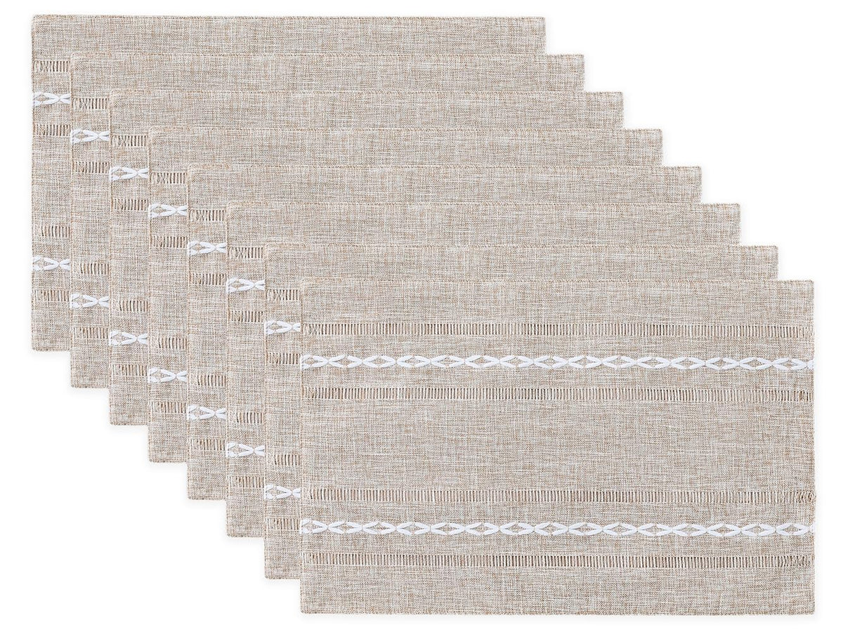Wracra Cotton Linen Place Mats, Sage Green Embroidered Placemats Set of 4