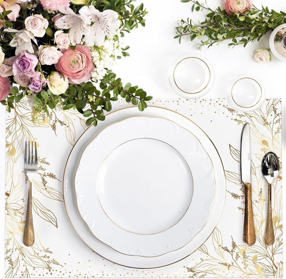 50 Pack Golden Leaves Paper Placemats Disposable Golden Polka Dots Paper Place Mats 11 x 17 Inch Vintage Paper Table Mats Party Decorative Paper for Wedding Banquet Party Home Dining Table Decor