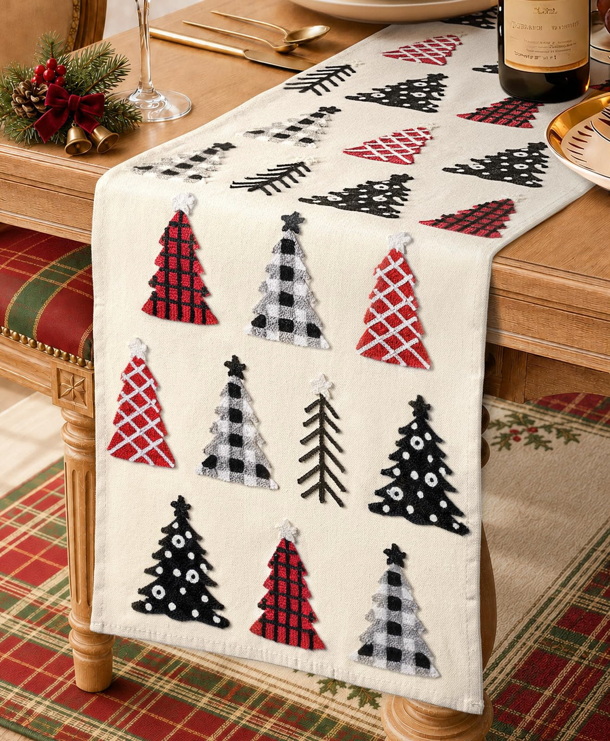 Miss Adola Embroidered Canvas Table Runner 13"x72", Wild Flower