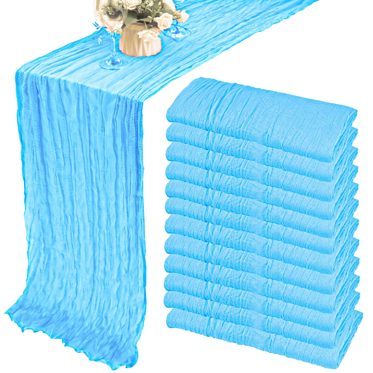35x72 Inch Sage Green Cheesecloth Table Runner Fall Boho Wedding Decor
