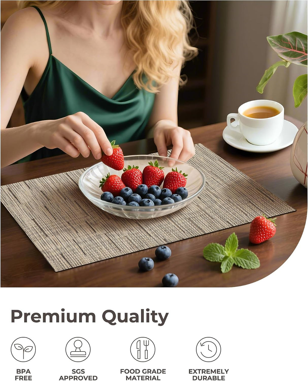 Leetaltree Light Brown Placemats Set of 8 - Heat Resistant Woven Vinyl
