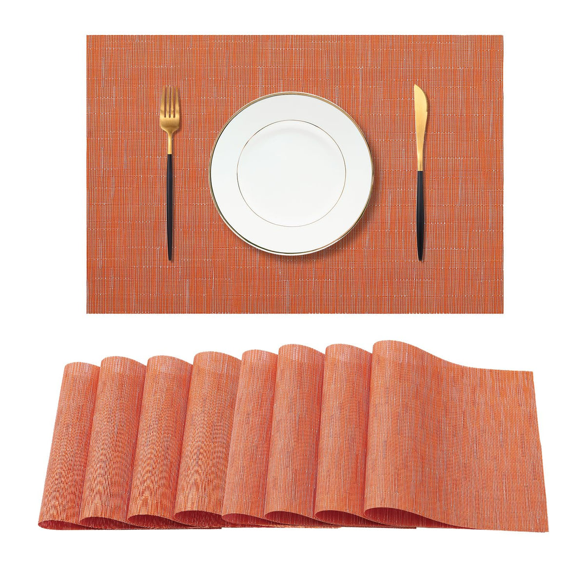 Leetaltree Deep Navy Woven Placemats Set of 6 - Heat Resistant Non-Slip Place mats for Dining Table, Washable Durable PVC Vinyl Woven Table Mats(Deep Navy, 6)